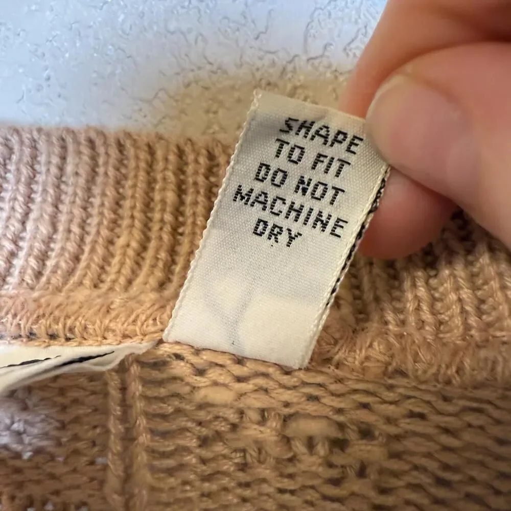 Vtg Spire California Tan Knit Sweater Women's‎ L Grandpa *Flaw